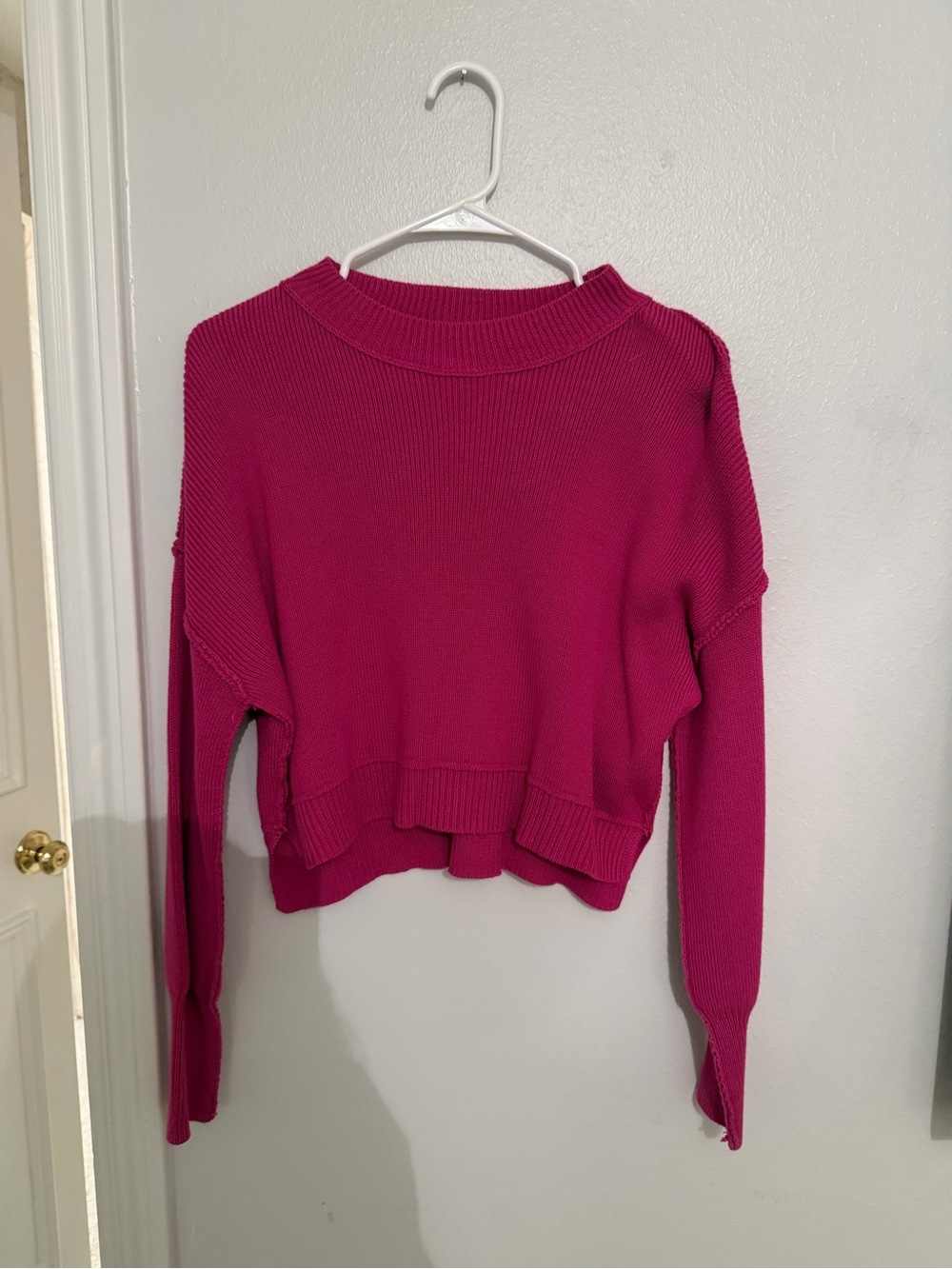 Pink Rose Hot Pink Ribbed Crewneck Sweater